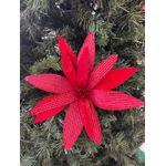 Flor Natalina Poinsetia Vermelha Veludo Juta Brilho Luxo