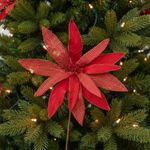 Flor Natalina Poinsetia Vermelha Veludo Juta Brilho Luxo