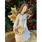 Anjo em Resina Guirlanda Branco e Bege Decoração Natal 14cm