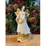 Anjo em Resina Guirlanda Branco e Bege Decoração Natal 14cm