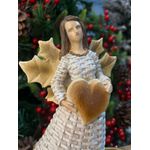 Anjo Em Resina Coração Branco E Bege Decoração Natal 23cm