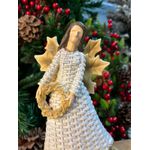 Anjo em Resina Guirlanda Branco e Bege Decoração Natal 14cm