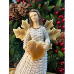 Anjo Em Resina Coração Branco E Bege Decoração Natal 23cm
