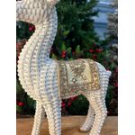 Rena Decorativa Em Resina Natal Branca E Bege Trançado 40cm