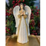 Anjo Em Resina Estrela Branco E Bege Decoração Natal 30cm