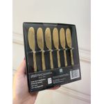 Jogo 6 Espatulas Steel Wood Aco Inox Cabo Estilo Bambu Dourado