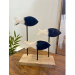 Decoração Marítima Para Casa Em Madeira Com Peixes 25cm