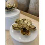 Caixa Decorativa Ceramica Flor Branco E Dourado 14cm