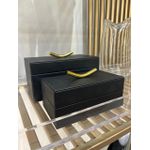 Caixa Decorativa em MDF Courino Preto Detalhe Dourado 18cm