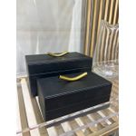 Caixa Decorativa em MDF Courino Preto Detalhe Dourado 18cm