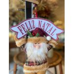 Enfeite Natal Pendurar Papai Noel com Placa Feliz Natal 38cm