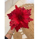 Flor Natalina Poinsetia Vermelha Com Brilho