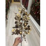 Galho Natal Grande Dourado Azevinho Brilho E Pinhas 70cm