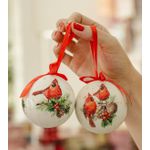 Caixa Bolas De Natal Presenteável Luxo Pássaros 8cm C/14 Un