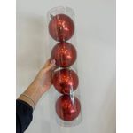 Jogo 4 Bolas de Natal Perolada Tubo Vermelho 10cm