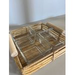 Bandeja Quadrada Petisqueira Com Alça Madeira Bege Bambu