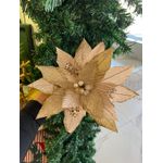 Flor Natalina Poinsetia Champagne Glitter Luxo Natal