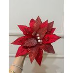 Flor De Natal Poinsetia Vermelha Veludo Glitter Luxo Natal Vermelho