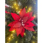 Flor De Natal Poinsetia Vermelha Veludo Glitter Luxo Natal Vermelho