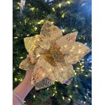 Flor De Natal Poinsetia Dourado Espelhado Luxo Natal