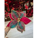  Flor De Natal Xadrez Aveludado Vermelho E Verde Dourado
