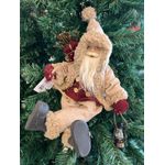 Papai Noel Sentado Presente Lanterna Vinho E Bege 30cm Natal