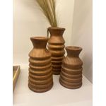 Kit 3 Vasos Decorativo Mesa Sala Jardim Redondo Madeira Marrom