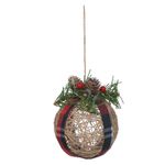 Jogo 2 Bolas De Natal Aramada c Pinha Xadrez Bege 10cm