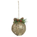 Jogo 2 Bolas De Natal Aramada c Pinha Dourado e Bege 10cm