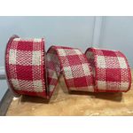 Fita Natalina Aramada 6,3cm Xadrez Vermelho E Bege 9,14m