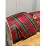 Fita Natalina Aramada 6,3cm Vermelho E Verde Fio Dourado Cromus