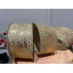 Fita De Natal 6,3cm Natural Com Risca Dourada 9,14mts Cromus