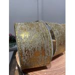Fita De Natal 6,3cm Natural Com Risca Dourada 9,14mts Cromus
