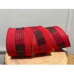 Fita Aramada Natal Linho 6,3cm Vermelho Costura Xadrez 9,14mt
