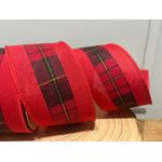 Fita Aramada Natal Linho 6,3cm Vermelho Costura Xadrez 9,14mt