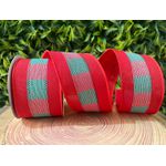 Fita Natalina Aramada 6,3cm Linho Vermelho Com Xadrez 9,14mt 