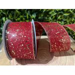 Fita Natalina Aramada 6,3cm Vermelha Brilho Dourado 9,14m