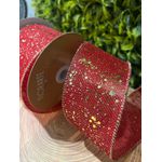 Fita Natalina Aramada 6,3cm Vermelha Brilho Dourado 9,14m