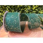 Fita Natalina Aramada Juta 6,3cm Verde Brilho Dourado 9,14m