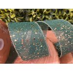 Fita Natalina Aramada Juta 6,3cm Verde Brilho Dourado 9,14m