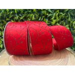 Fita Natalina Aramada 6,3cm Veludo Vermelho Glitter 9,14mt