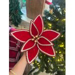 Flor De Natal Veludo Vermelho Detalhes Luxo Dourado