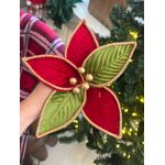 Flor De Natal Veludo Berry Dourado Vermelho E Verde