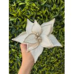 Flor De Natal Veludo Off Champagne Com Brilho