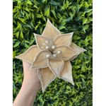 Flor De Natal Veludo Champagne Com Brilho