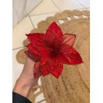 Flor Natalina Bico De Papagaio Veludo Vermelho Telinha 17cm