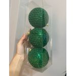 Kit 3 Bolas Natal Decoradas Verde Com Brilho 10cm