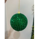 Kit 3 Bolas Natal Decoradas Verde Com Brilho 10cm