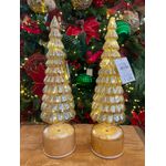 Árvore Decorativa De Vidro Dourada Com Luz Led Giratória Dourado