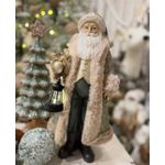 Papai Noel Luxo Resina Tecido Verde Lanterna em Led 41cm